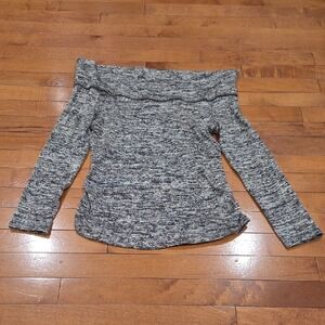 Iz Byer Off-Shoulder Marled Gray Sweater